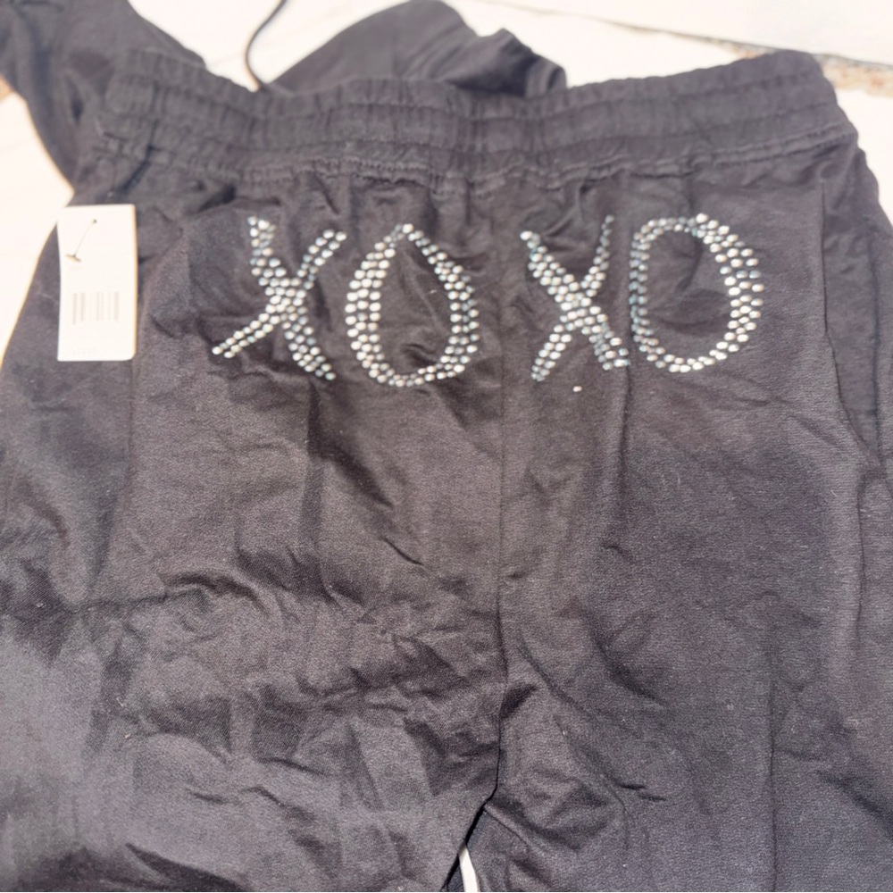 XOXO Kids Black Joggers with Rhinestone Detail